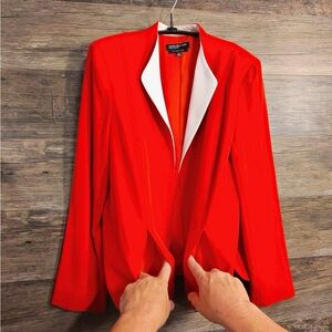 Jones New York Vibrant Red Blazer with White Accent